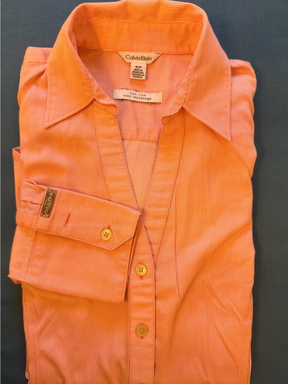 Calvin Klein women’s Orange Pinstripe Dress Shirt